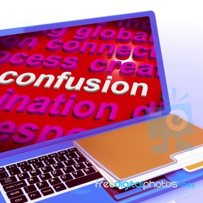 Confusion Word Cloud Laptop Means Confusing Confused Dilemma Stock Image