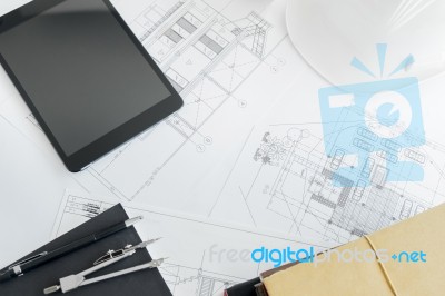 Construction Equipment. Repair Work. Drawings For Building Archi… Stock Photo