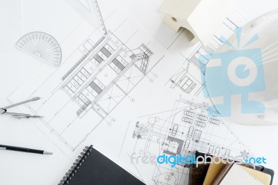 Construction Equipment. Repair Work. Drawings For Building Archi… Stock Photo