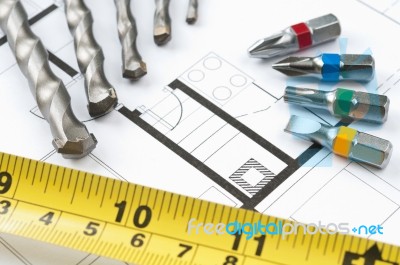 Construction Plan Tools Stock Photo