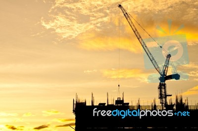 Construction Site At Twilight Stock Photo