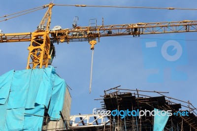 Construction Site With Crane Stock Photo