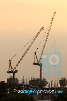 Construction Site With Crane And Building Stock Photo
