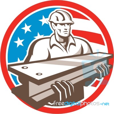 Construction Steel Worker I-beam Usa Flag Circle Stock Image