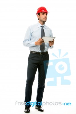 Construction Supervisor With Digital Tablet Stock Photo