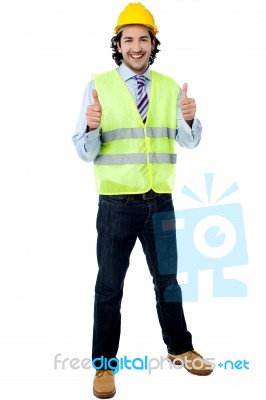 Construction Worker Giving Approval Stock Photo