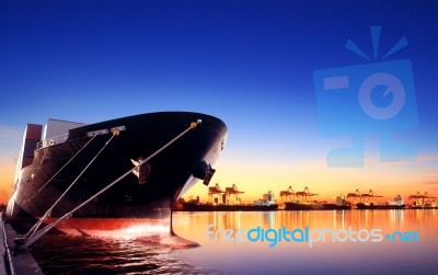 Container Ship In Import,export Port Against Beautiful Morning L… Stock Photo