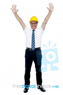 Contemporary Construction Engineer Celebrating His Success Stock Photo