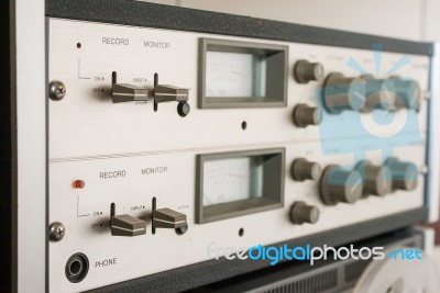 Control Panel Reel Tape Recorder Closeup Stock Photo