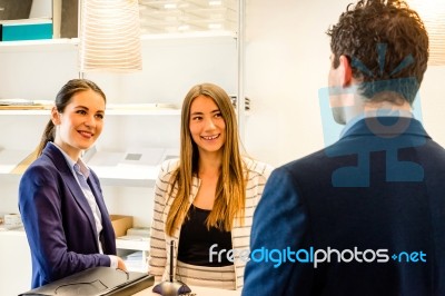 Conversation At The Office Reception Stock Photo