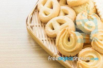 Cookies In Bamboo Bowl Stock Photo