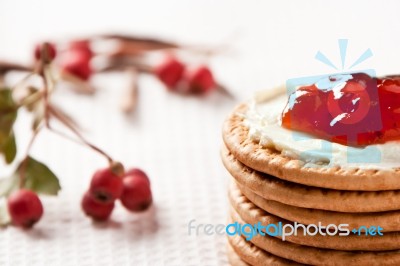 Cookies With Strawberry Jam Stock Photo