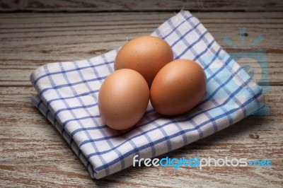 Cooking Eggs Napery Kitchen Wood Teak Vintage Still Life Closeup… Stock Photo