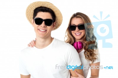 Cool Couple Enjoying During Vacations Stock Photo