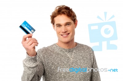 Cool Guy Showing His Credit Card Stock Photo