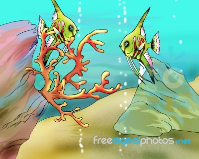 Coral Fishes Underwater Illustration Stock Image