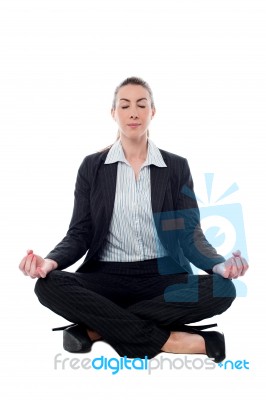 Corporate Lady Practicing Meditation Stock Photo