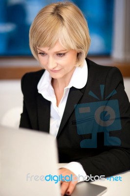 Corporate Lady Working On Laptop Stock Photo