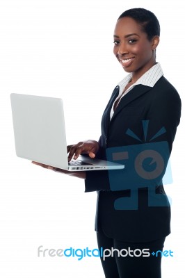 Corporate Lady Working On Laptop Stock Photo