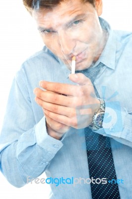 Corporate Male Smoking Cigarette Stock Photo