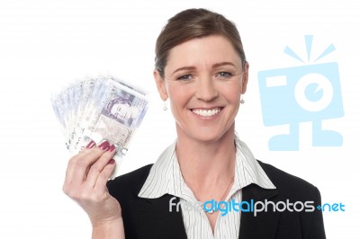 Corprorate Woman Holding Currency Notes Stock Photo