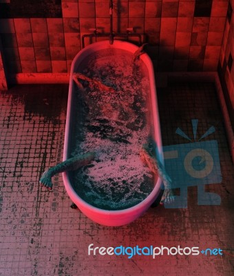 Corpse In Bathtub,horror Concept 3d Illustration Stock Image