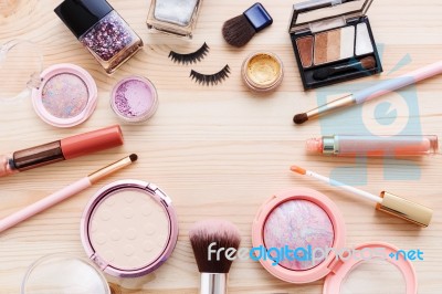 Cosmetic And Makeup Products Background Stock Photo
