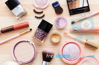 Cosmetics And Makeup Products Stock Photo