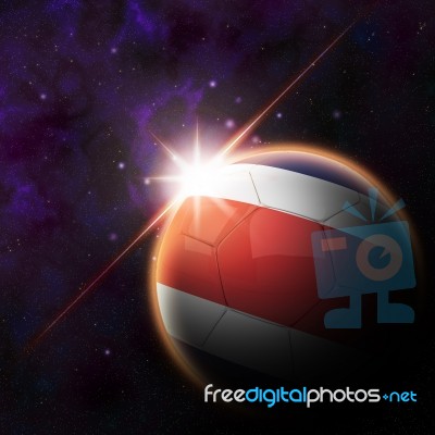 Costa Rica Flag On 3d Football With Rising Sun Stock Image