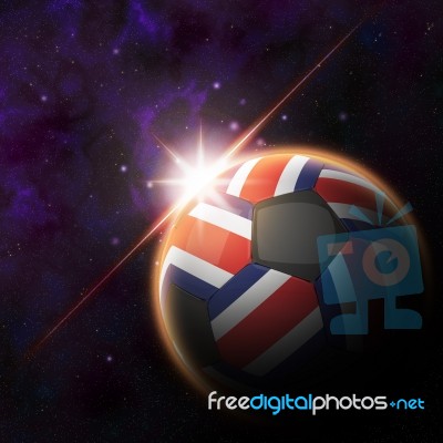 Costa Rica Flag On 3d Football With Rising Sun Stock Image