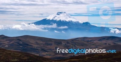 Cotopaxi Volcano Over The Plateau, Andean Highlands Of Ecuador, Stock Photo