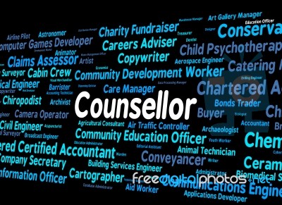 Counsellor Job Means Adviser Hiring And Occupation Stock Image
