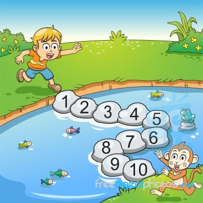 Counting Number One To Ten With Boy And Monkey Stock Image