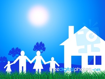 Countryside House Means Family Has Meadows Household Stock Image