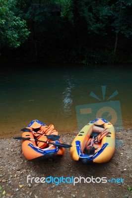 Couple Boat For Adventure Stock Photo
