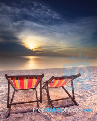 Couple Chair On Sand Beach Stock Photo
