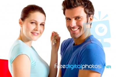 Couple Get Key To New Home Stock Photo