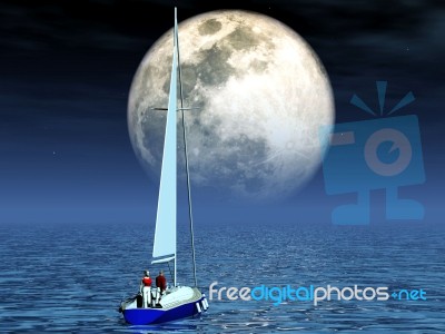 Couple On Sailboat At Night Stock Image