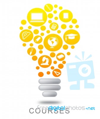 Courses Lightbulb Indicates Powered Develop And Tutoring Stock Image