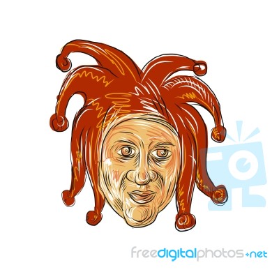 Court Jester Head Drawing Stock Image