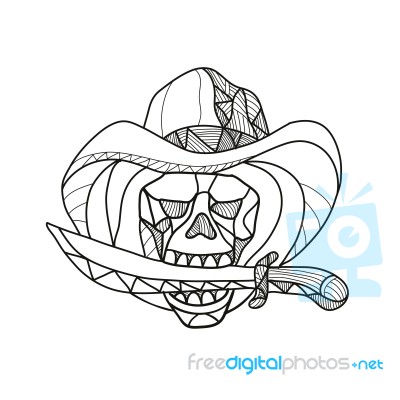 Cowboy Pirate Skull Biting Dagger Mosaic Stock Image