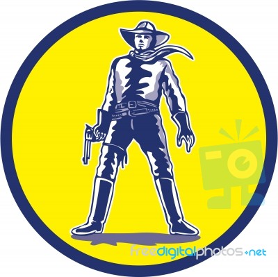 Cowboy Standing With Pistol Cartoon Stock Image