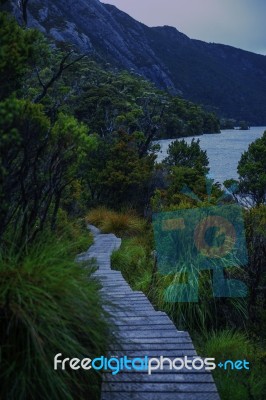 Cradle Mountain In Tasmania On A Cloudy Day Stock Photo