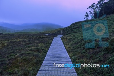 Cradle Mountain In Tasmania On A Cloudy Day Stock Photo