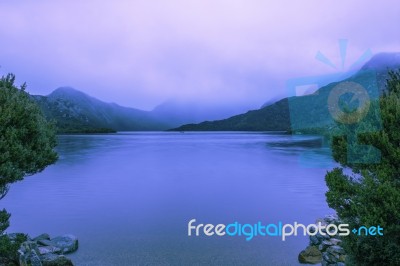 Cradle Mountain In Tasmania On A Cloudy Day Stock Photo