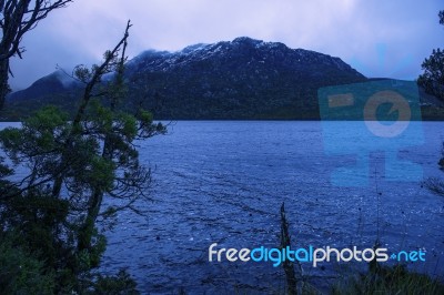 Cradle Mountain In Tasmania On A Cloudy Day Stock Photo