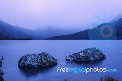 Cradle Mountain In Tasmania On A Cloudy Day Stock Photo