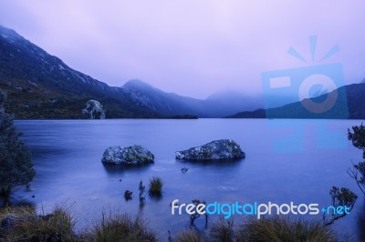 Cradle Mountain In Tasmania On A Cloudy Day Stock Photo