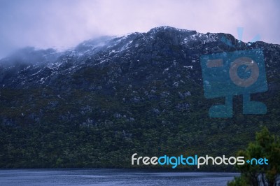 Cradle Mountain In Tasmania On A Cloudy Day Stock Photo