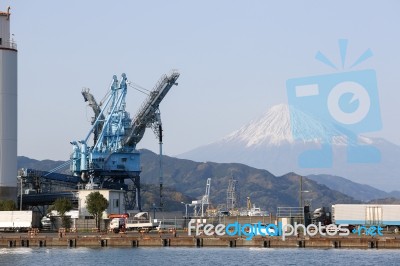 Crane And Mt. Fuji Stock Photo